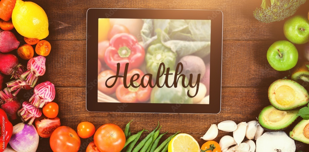 Poster composite image of digitally generated image healthy text