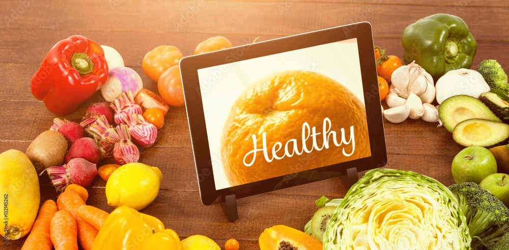 Poster Composite image of digitally generated image healthy text
