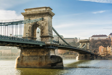 budapest chain bridge on sunny day, hungary