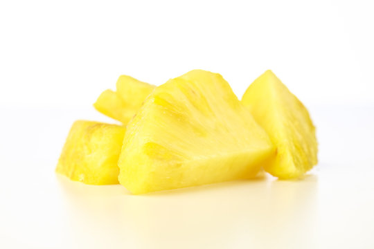 Closeup Pineapple Chunks On White Background