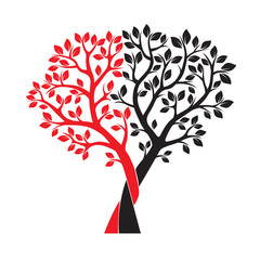 Obraz premium Black and Red Trees and Leafs. Vector Illustration.