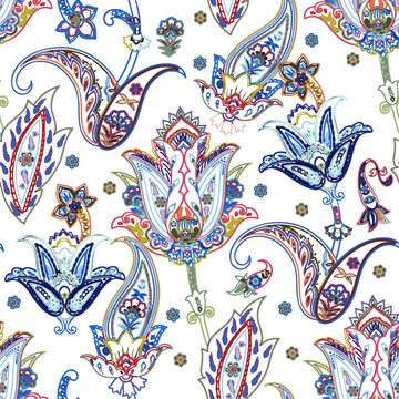 Colorful paisley pattern. Seamless doodle print 