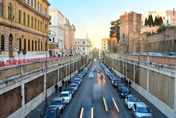 Fototapeta na wymiar Traffic in Rome; long exposition for speed effect.
