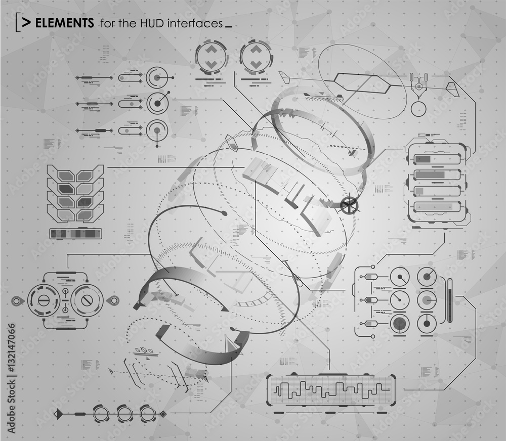 Poster black and white infographic elements. hud ui for business app. futuristic user interface. abstract v