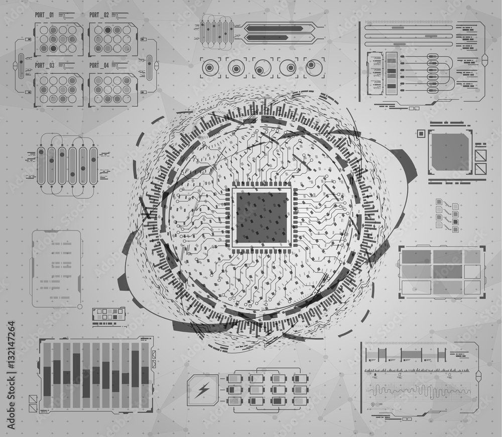 Aufkleber black and white infographic elements. hud ui for business app. futuristic user interface. abstract v