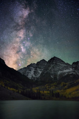 Milky way over Maroon Bells Colorado, Fall