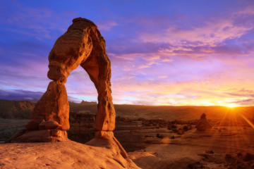 Soft light sunset of Delicate Arch Utah