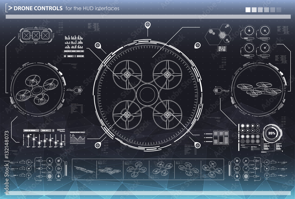 Poster control elements for the interfaces. hud ui for drones. futuristic user interface. virtual graphic