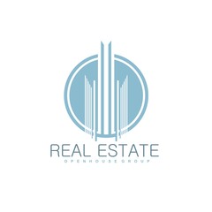 Vector concept for accounting or real estate company. Logo design with commercial building and chart bars
