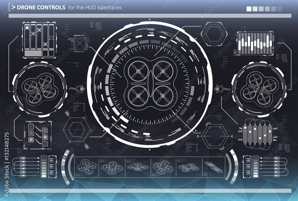 Poster control elements for the interfaces. hud ui for drones. futuristic user interface. virtual graphic