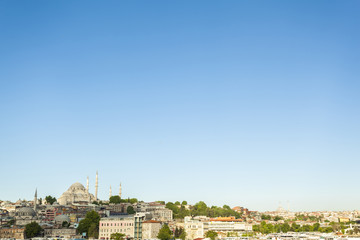 Fototapeta na wymiar Landscape view of Sultan Ahmet Mosque (Blue Mosque) Istanbul, Turkey. With plenty copy space