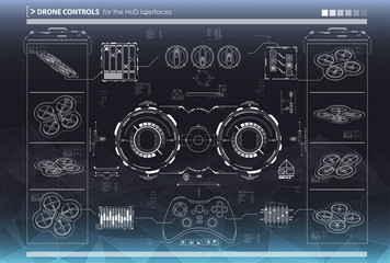 Control elements for the interfaces. HUD UI for drones. Futuristic user interface. Virtual graphic
