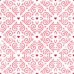 Seamless pattern with hearts in red.