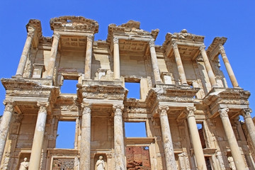 The remains of the enormous Library of Celsus in the city of Ephesus, Turkey