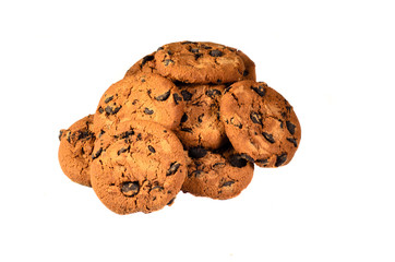 Heap of the chocolate chip cookies isolated on white