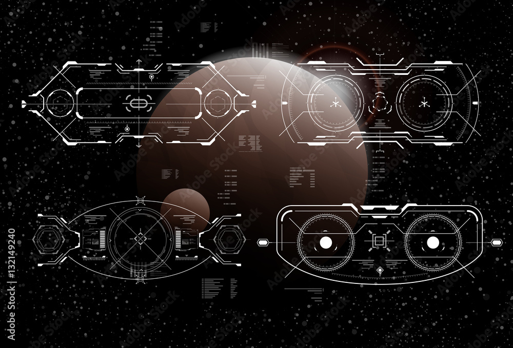 Poster head-up display elements for the spaceship interface. futuristic user interface. hud elements for we