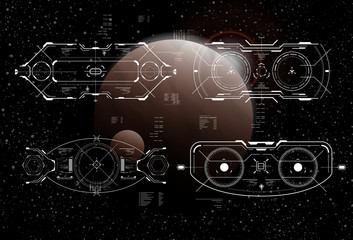 Head-up display elements for the Spaceship interface. Futuristic user interface. HUD elements for web and app interfaces.