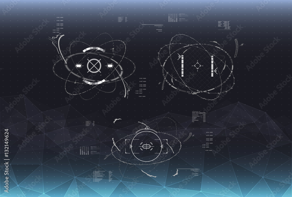 Poster head-up display elements for the spaceship interface. futuristic user interface. hud elements for we