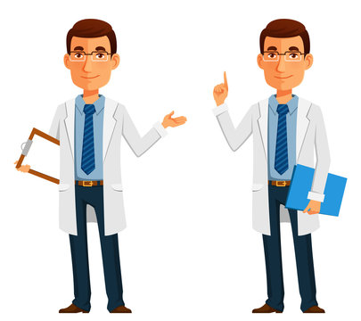 cartoon illustration of a friendly young doctor