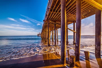 Acrylic prints Pier wooden poles in Malibu pier