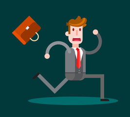 Flat Businessman Running on Dark Background. Isolated Flat Vector Illustration.