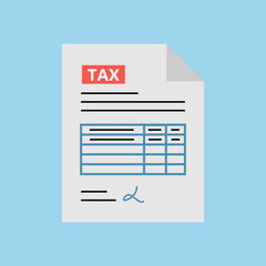 Tax form icon in the flat style, isolated from the blue background.