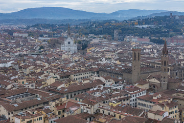 Obraz premium Piękny widok z lotu ptaka Florencji z platformy widokowej Duomo, Katedra Santa Maria del Fiore.