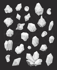 Naklejka premium Cartoon stones Icons Set. Illustration of a set of white gems stones, minerals icons for web and app