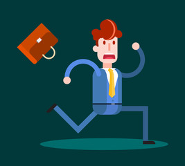 Flat Businessman Running on Dark Background. Isolated Vector Illustration.