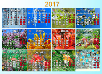 calendar for 2017 in Russian with twelve photo of nature