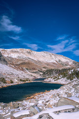 Lake surrounded in snow