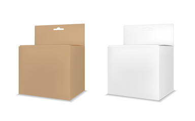 Realistic transparent paper or plastic packaging box with hanging hole