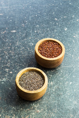 Red quinoa and chia seeds.