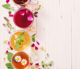 herbal tea on a white wooden background