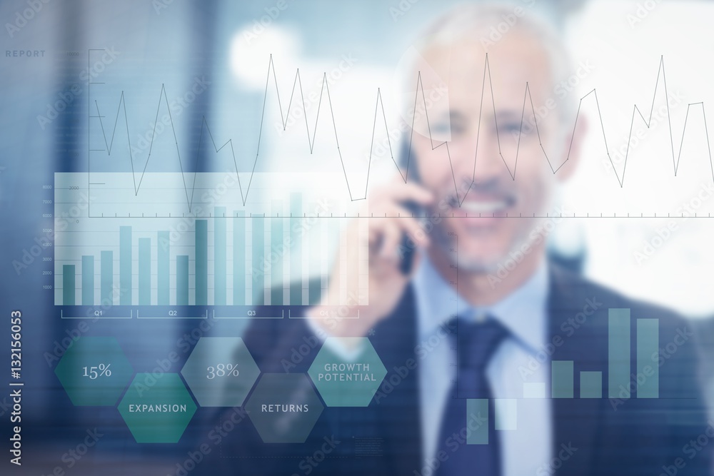 Poster composite image of business interface with graphs and data