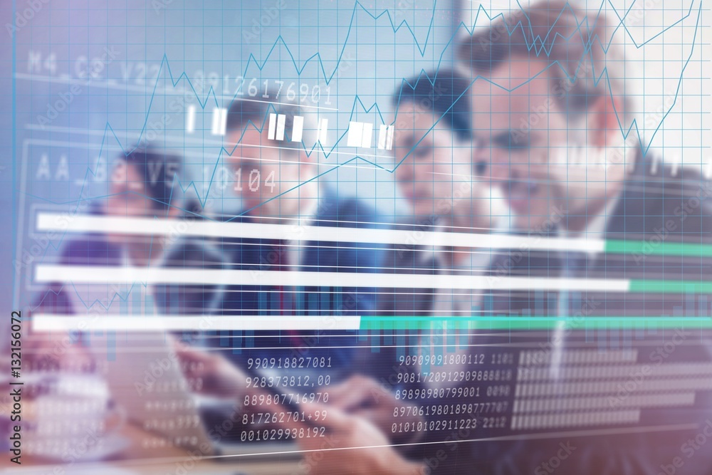 Poster composite image of business interface with graphs and data
