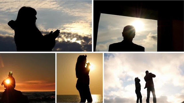 Collage of dreaming people - 5 videos with silhouettes