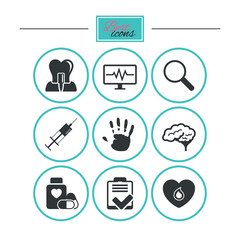 Medicine, medical health and diagnosis icons.