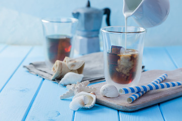Summer iced coffee with milk and ice cream