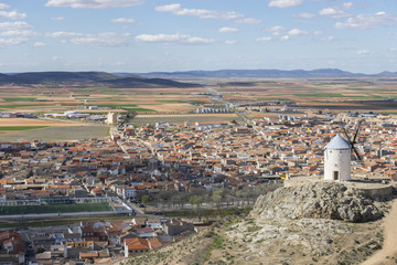Aerial view, Town of Consuegra in the province of Toledo, Spain