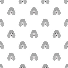 Seamless vector pattern with poodle. Dog head flat icon repeating background for textile design, wrapping paper, wallpaper or scrapbooking.