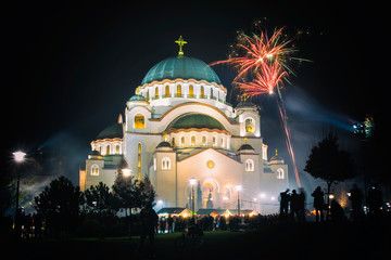 Belgrade, Serbia,Europe - January 14, 2016: Orthodox New Year's Eve celebration whit fireworks over...