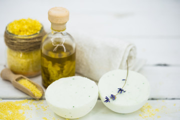 SPA still life on white wooden backgroun