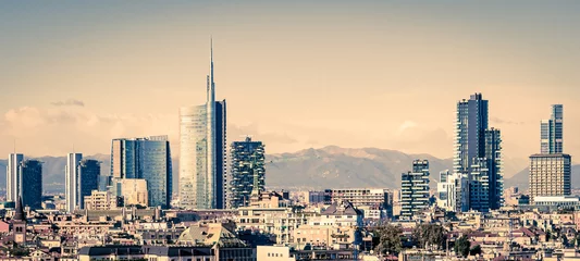 Papier Peint Lavable Milan Milano (Italie), horizon avec de nouveaux gratte-ciel