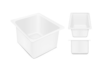 White empty plastic container for yogurt. Packaging for cheese