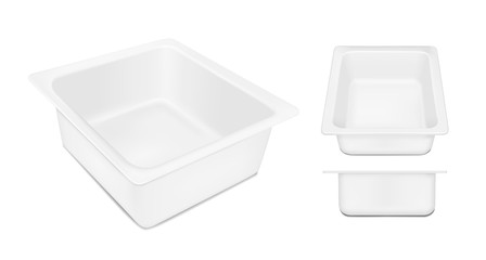 White empty plastic container for cheese. Packaging for meat