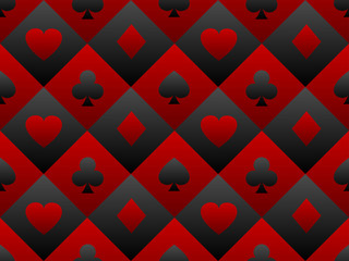 Black and red seamless pattern fabric poker table. Minimalistic casino vector background with texture composed from card symbol - obrazy, fototapety, plakaty