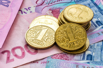 Ukrainian money - coin and hryvnia