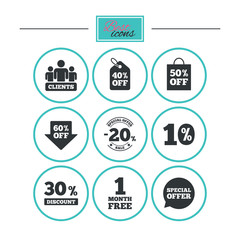 Sale discounts icon. Shopping, deal signs.