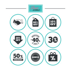 Sale discounts icon. Shopping, deal signs.